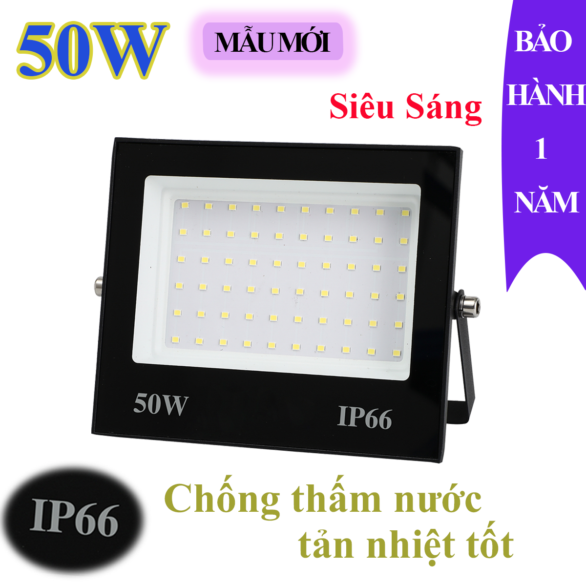 Đèn led pha 10w 50w 100w 200w ngoài trời siêu sáng ip66 điện 220v nhôm đúc ánh sáng trắng vàng