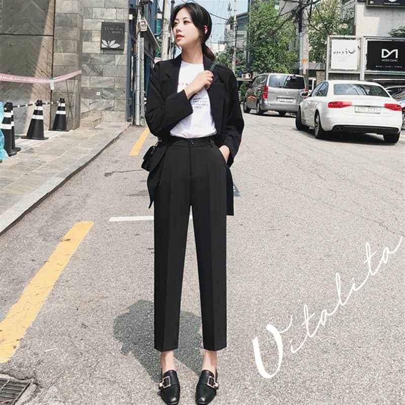 Quần Baggy nữ công sở chất vải tuyết mưa dày dặn màu đen - Kiểu dáng quần tây Baggy lưng cao cực dễ phối đồ