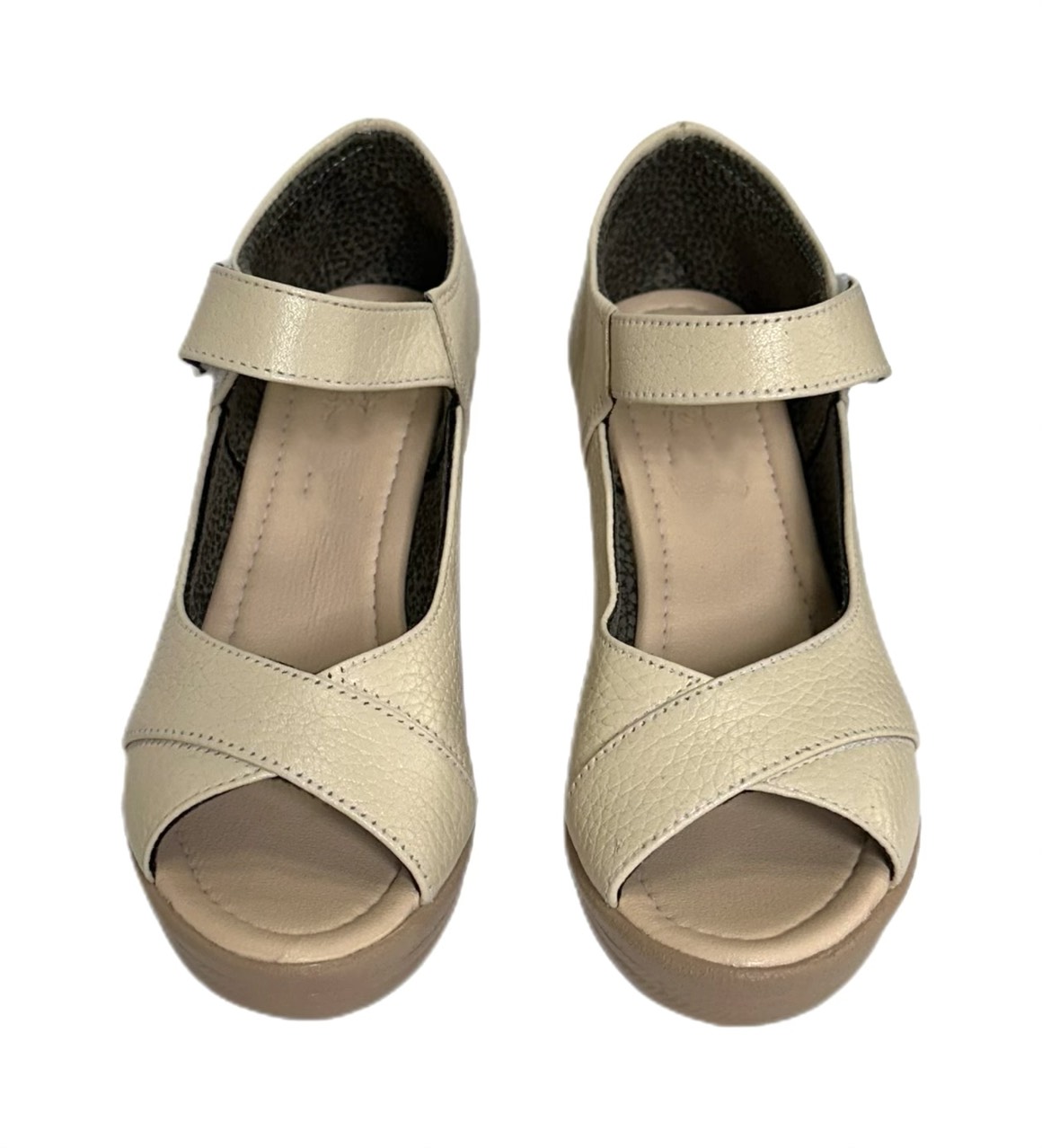  giày nữ trung niên cao 7cm da bò cao cấp đế xuồng sang trọng  quai vắt 