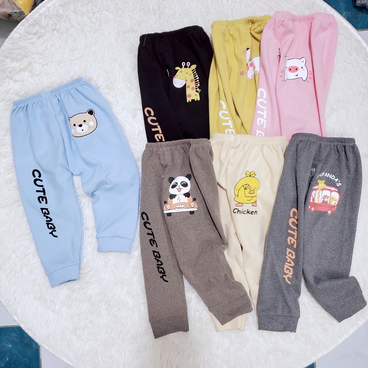 Quần dài nhung lông 2 mặt in chữ ống dày mềm co giãn cho bé trai bé gái