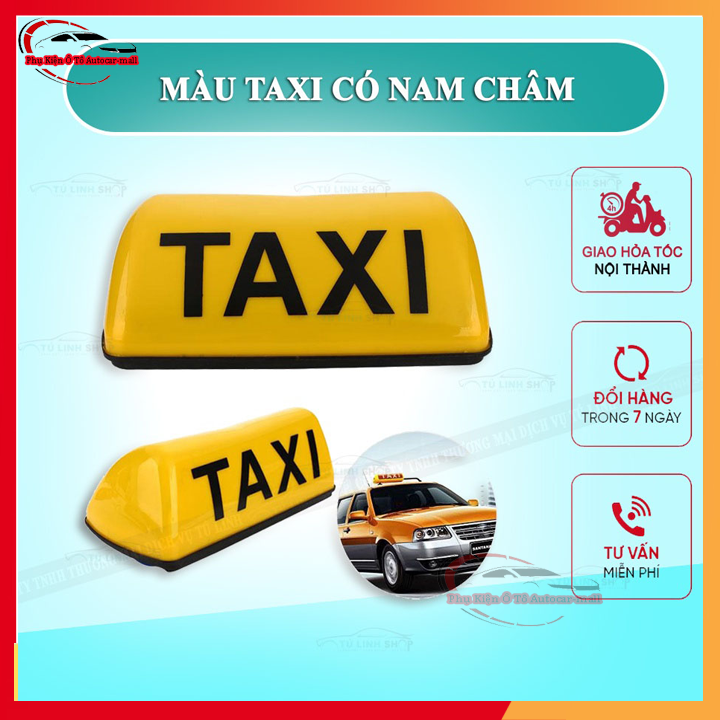 Mào taxi hút nam châm có đèn led gắn nóc ô tô, 28cm và 35cm màu vàng