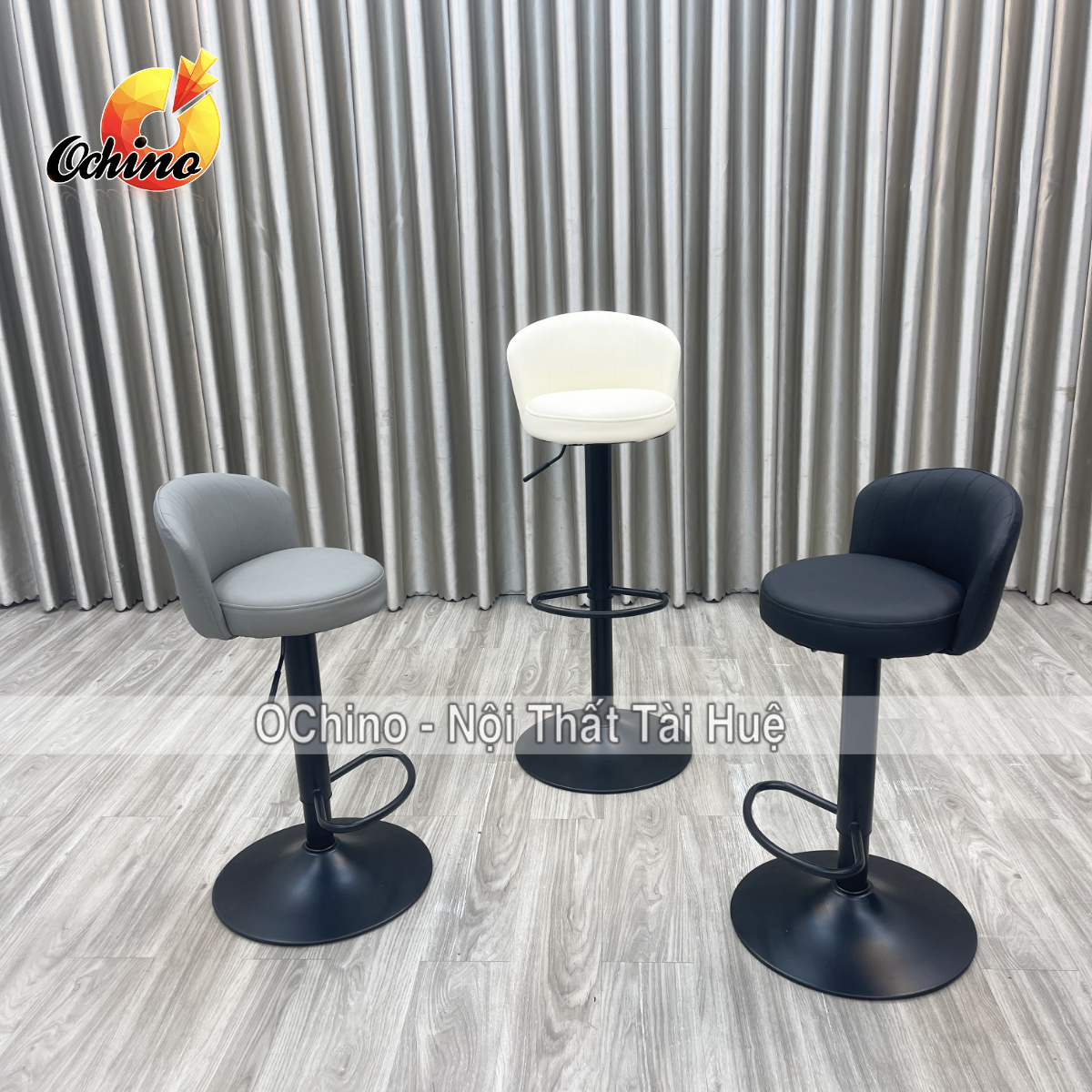( FREE SHIP ) Ghế bar Mẫu Tựa Vỏ Sò Chân Đen Cao Điều Chỉnh 60-80cm Xoay 360 Độ Di Chuyển Tiện Lợi (Hàng Sẵn)