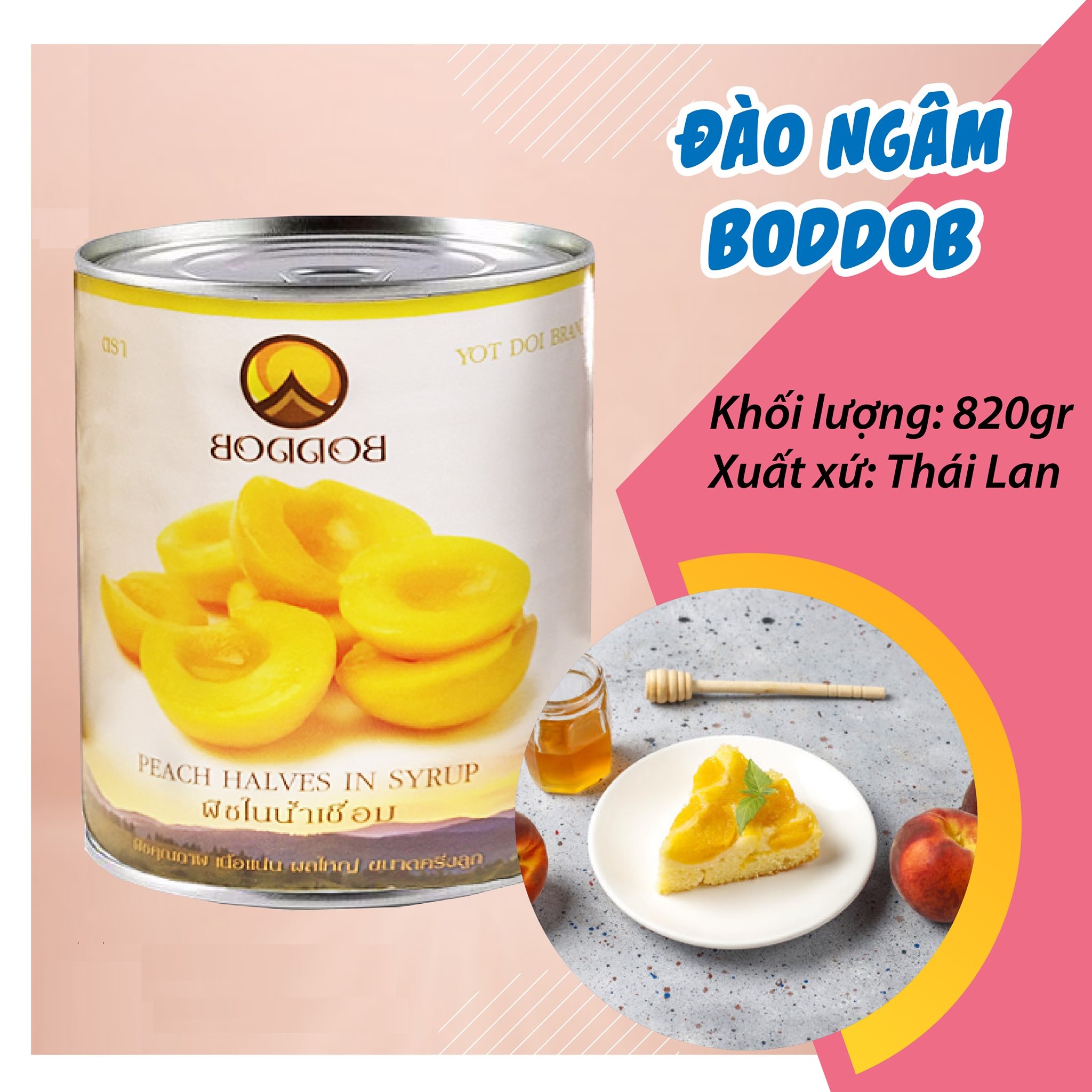 Đào ngâm nước đường Boddob (lon 820g)