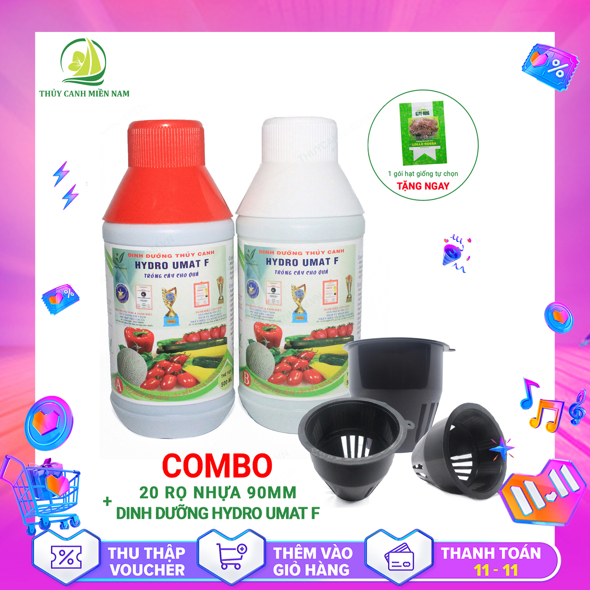 Combo 1 cặp dinh dưỡng rau ăn trái + 20 rọ ăn trái tặng 1 gói hạt giống