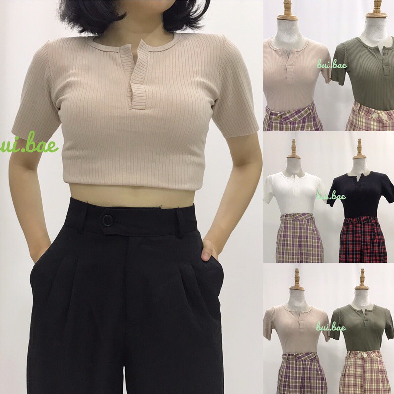 Áo crop top phối cổ V anh that