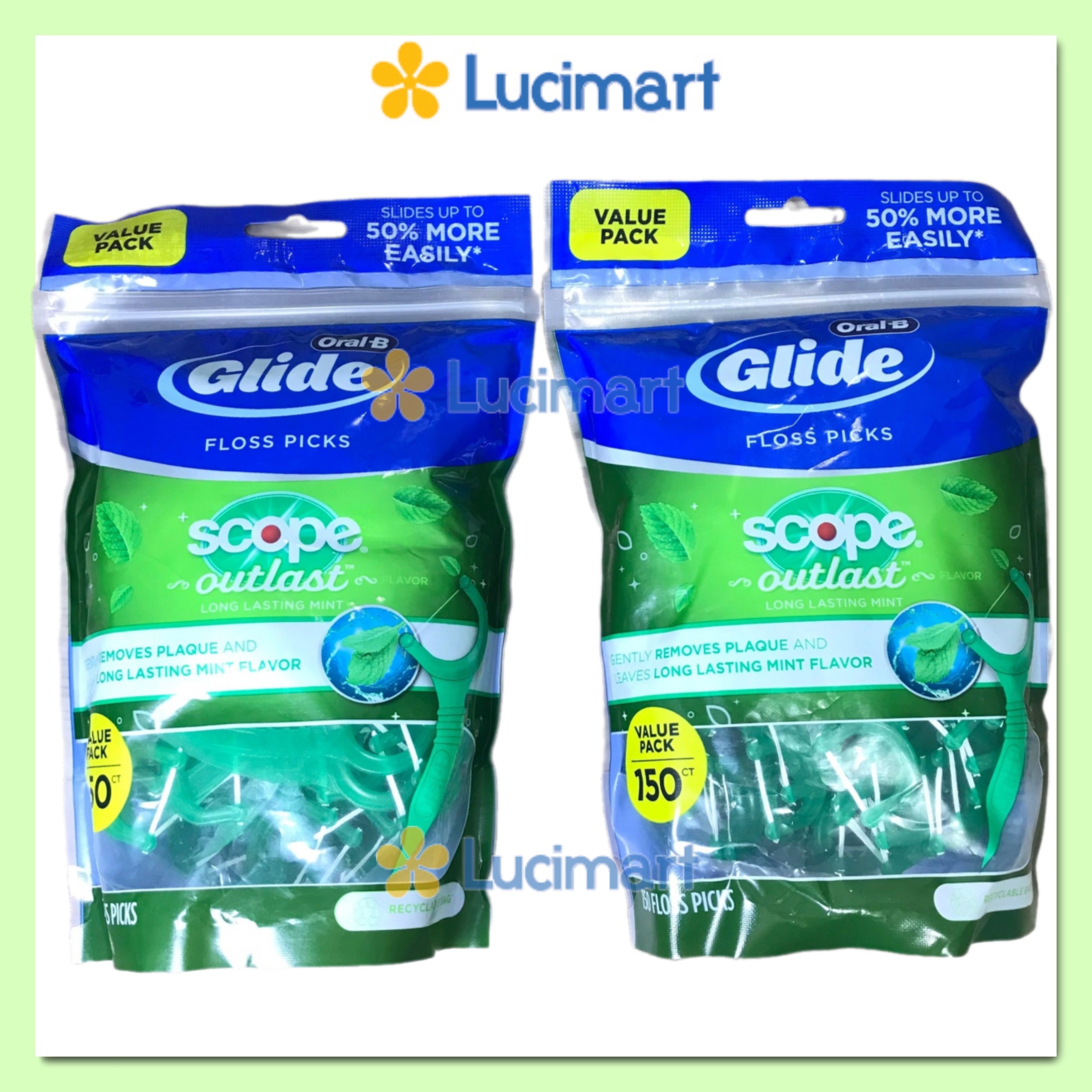 [HCM]Tăm chỉ nha khoa Oral-B Complete (gói 150 cây) từ Mỹ Glide Plus Scope Outlast Floss Picks