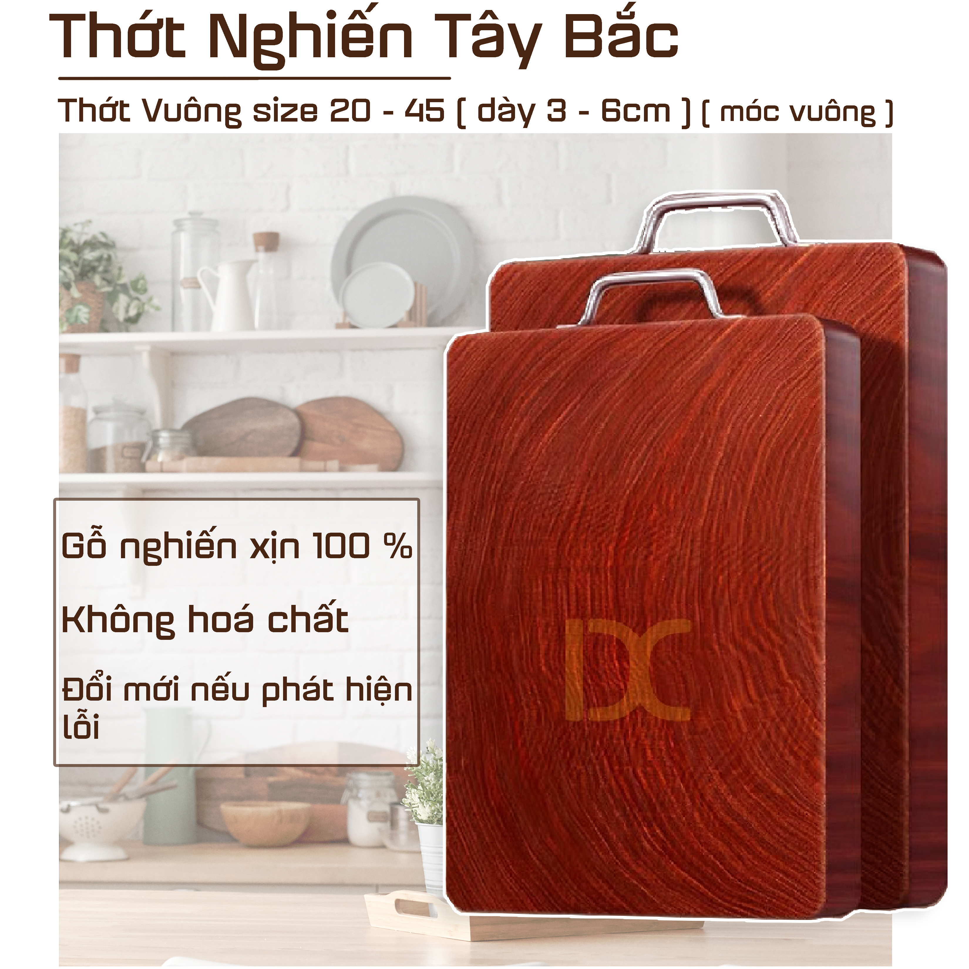Thớt gỗ nghiến Tây Bắc 30x35 dày 6cm, thớt nghiến xịn dùng băm chặt thức ăn