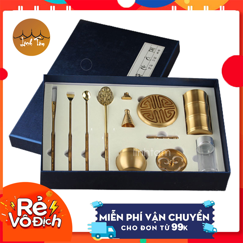[HÀNG CAO CẤP] Trọn bộ dụng cụ đốt trầm hương, tạo hình chất liệu đồng nguyên chất - Nâng tầm chơi trầm