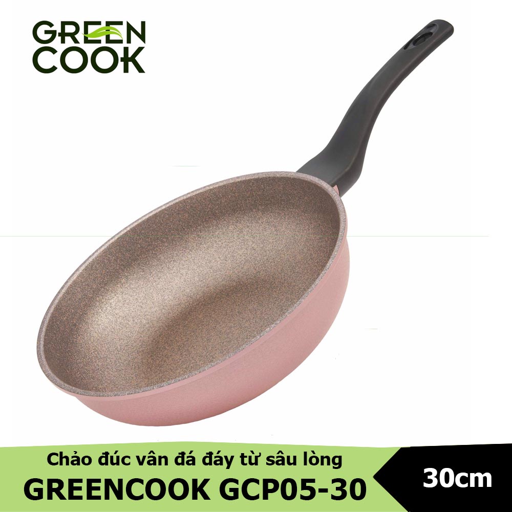 Chảo đúc đáy từ chống dính 30cm vân đá sâu lòng Green Cook GCP05-30IH dùng cho bếp từ,bếp ga,bếp hồng ngoại,bếp củi,bếp than-Hàng chính hãng
