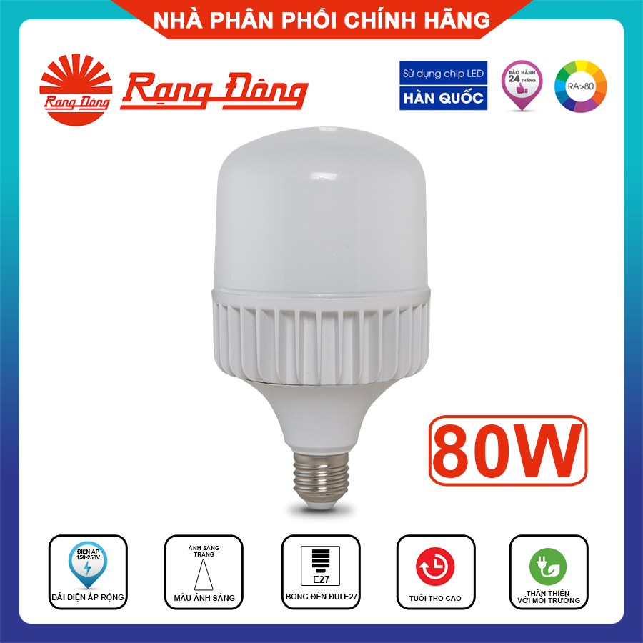 Rạng Đông, BH 2 Năm, Bóng Đèn Led Bulb Trụ TR135/80W E27 6500K, Hàng Việt Nam, Chất Lượng Cao