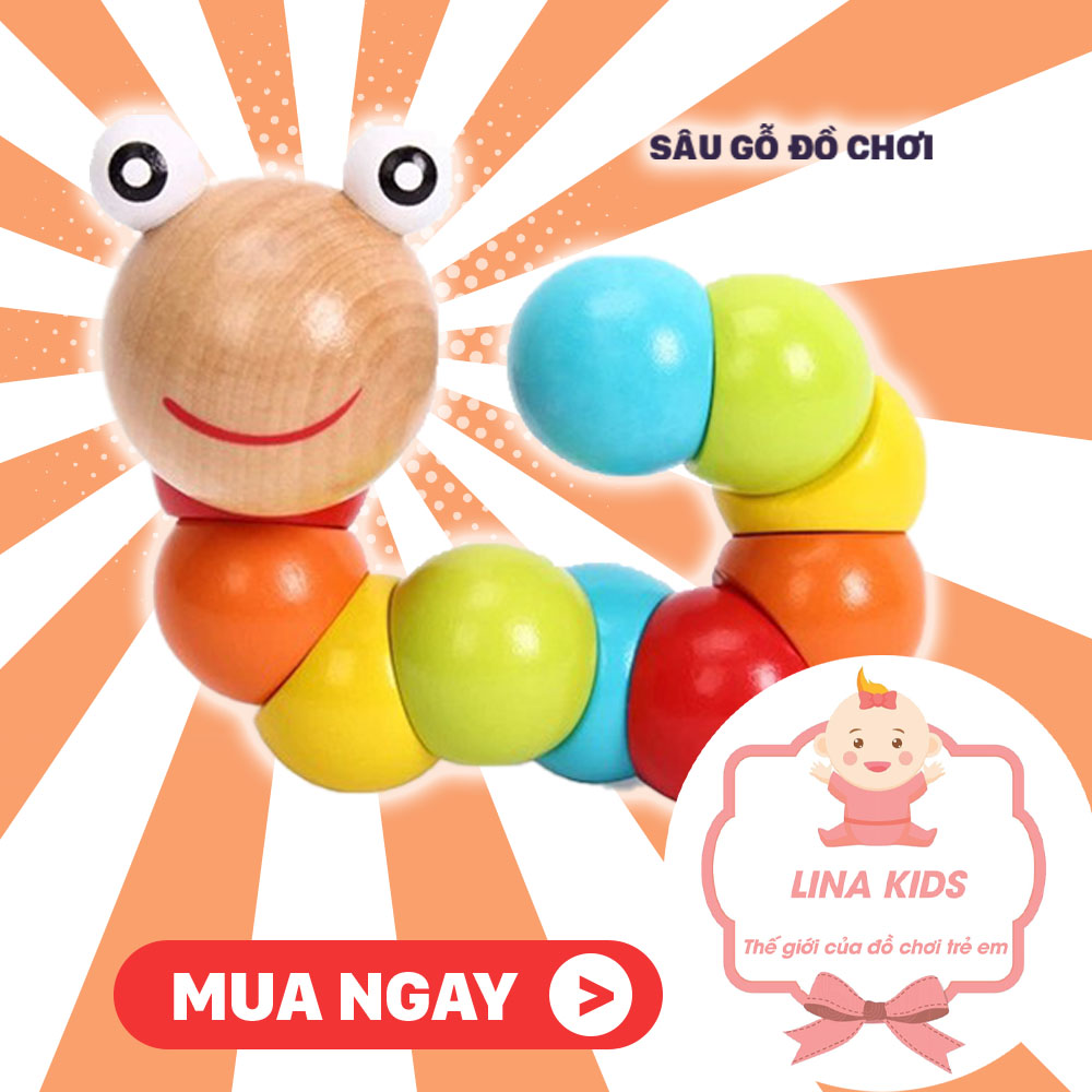 Đồ chơi cho bé - đồ chơi xâu hạt - sâu gỗ - lina kisd
