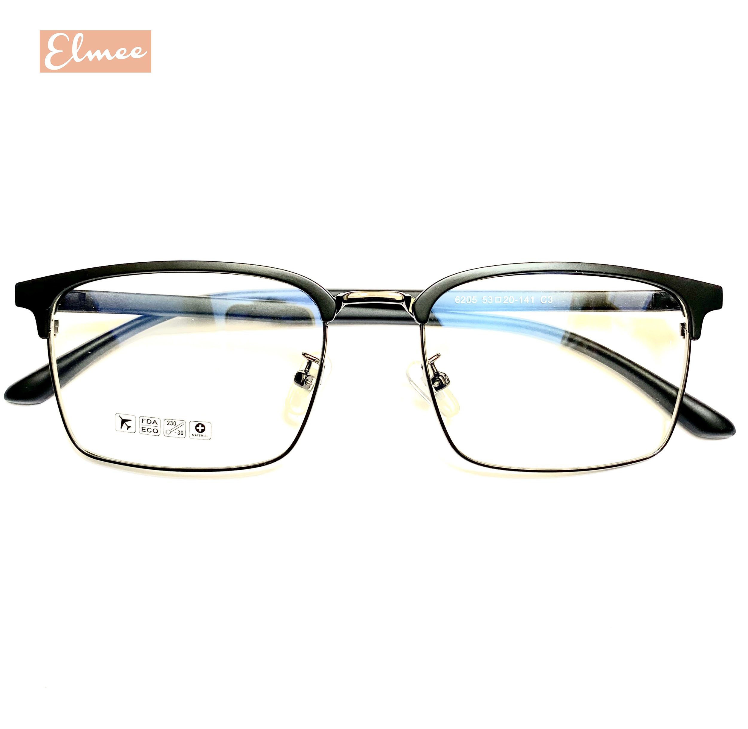 Kính gọng vuông nửa viền Elmee dáng mắt to dành cho nam và nữ - có cắt mắt cận