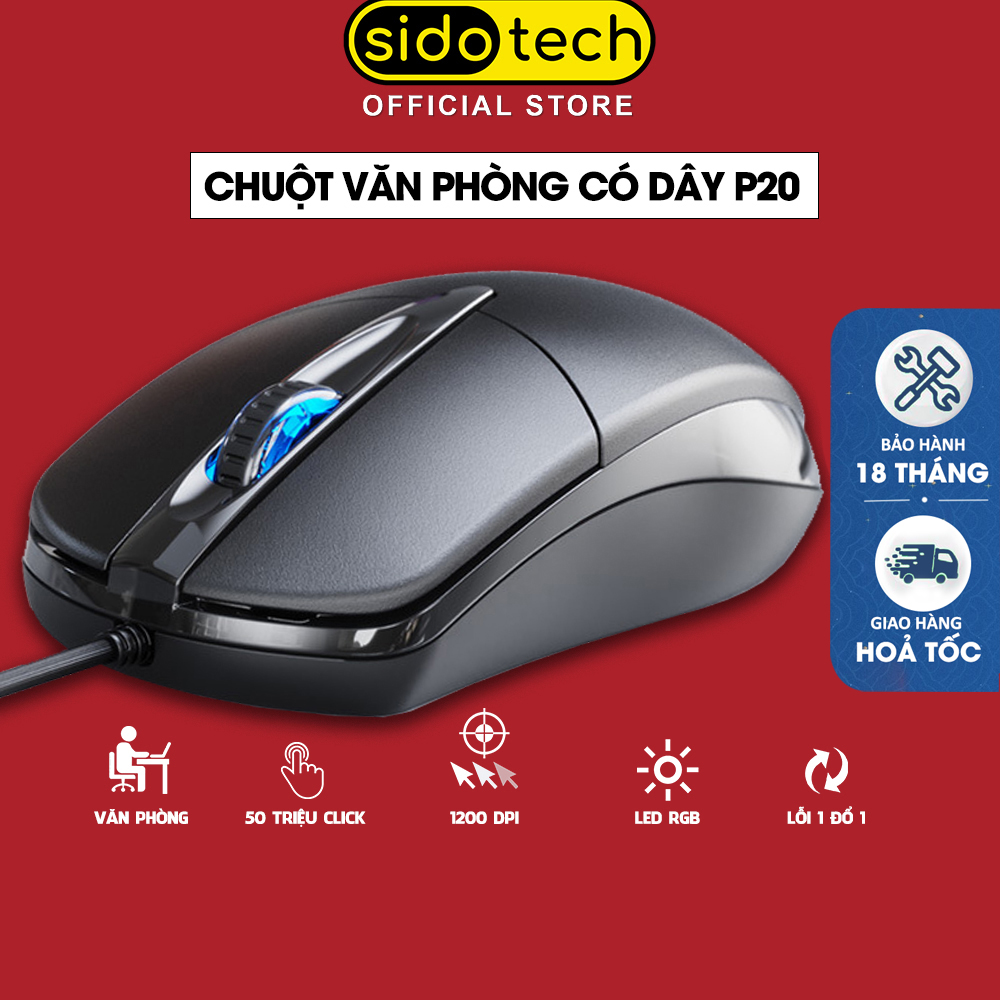 Chuột máy tính có dây SIDOTECH P20 dòng chuột vi tính gaming cho laptop máy tính văn phòng gaming DPI 1200 có phiên bản chuột silent chống ồn chơi game cho game thủ- Hàng Chính  Hãng