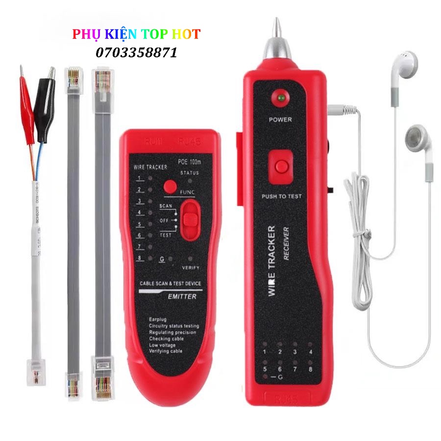 Thiết bị dò tìm test dây cáp mạng điện thoại âm tường m828 rj45 rj11 poe 100m đa năng