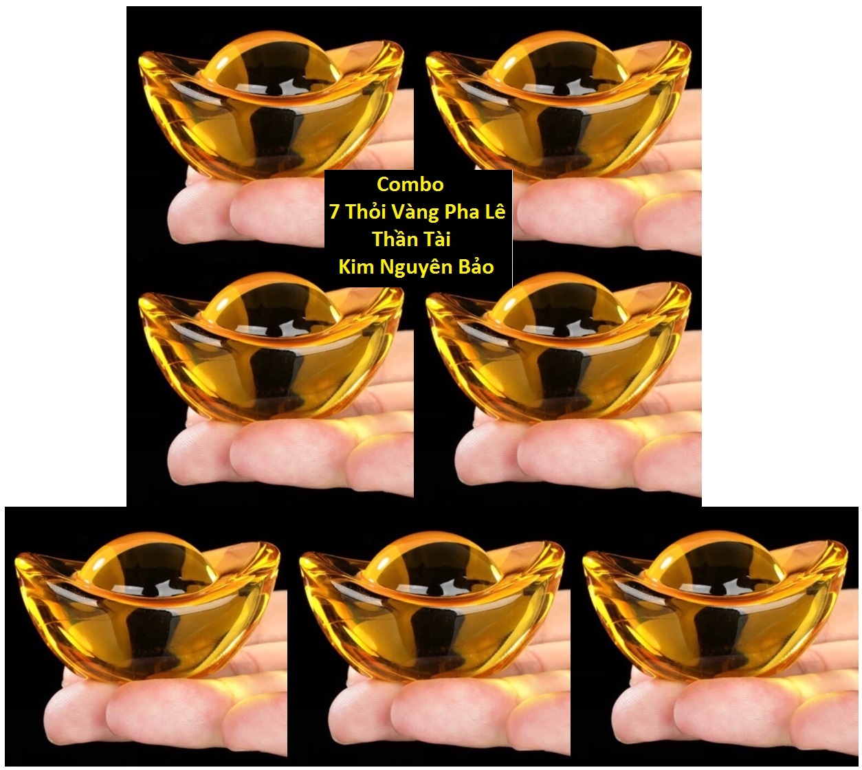 Combo 7 Thỏi vàng Thần Tài là Pha lê nhỏ - chiều dài 3.8cm - nguyên khối (đặc ruột) đồ phong thủy bày thất tinh trận, mang lại may mắn chiêu tài nạp lộc giàu có
