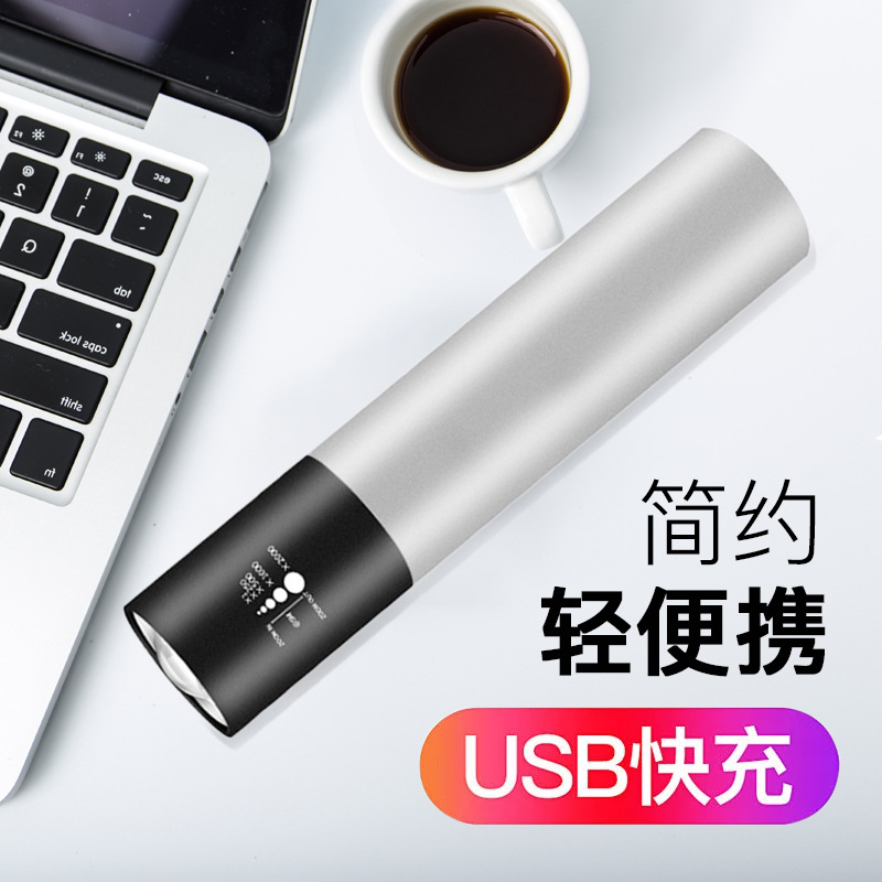Đèn pinthu gọn mạnh mẽ t6/Q5 Quà tặng đèn chiếu sáng ngoài trời bằng hợp kim nhôm USB Đèn pin cưỡi ngựa sạc lại