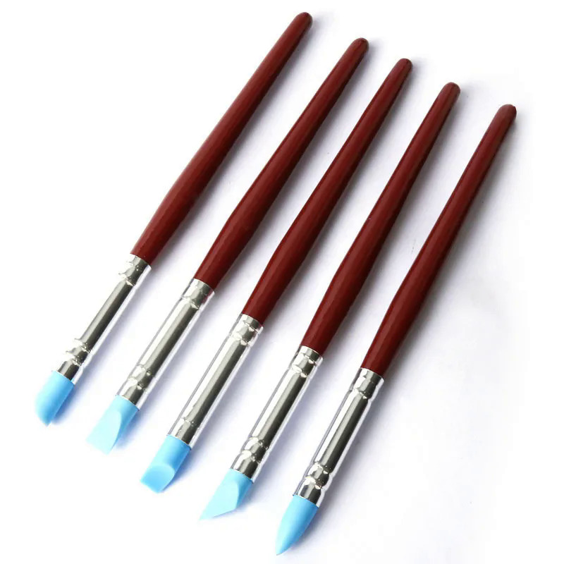 -Bút cao su silicon aclay Bộ 5 món cầm tay bằng gỗ đầu mềm cầm tay bằng đất sét polymer dụng cụ thụt bút gốm