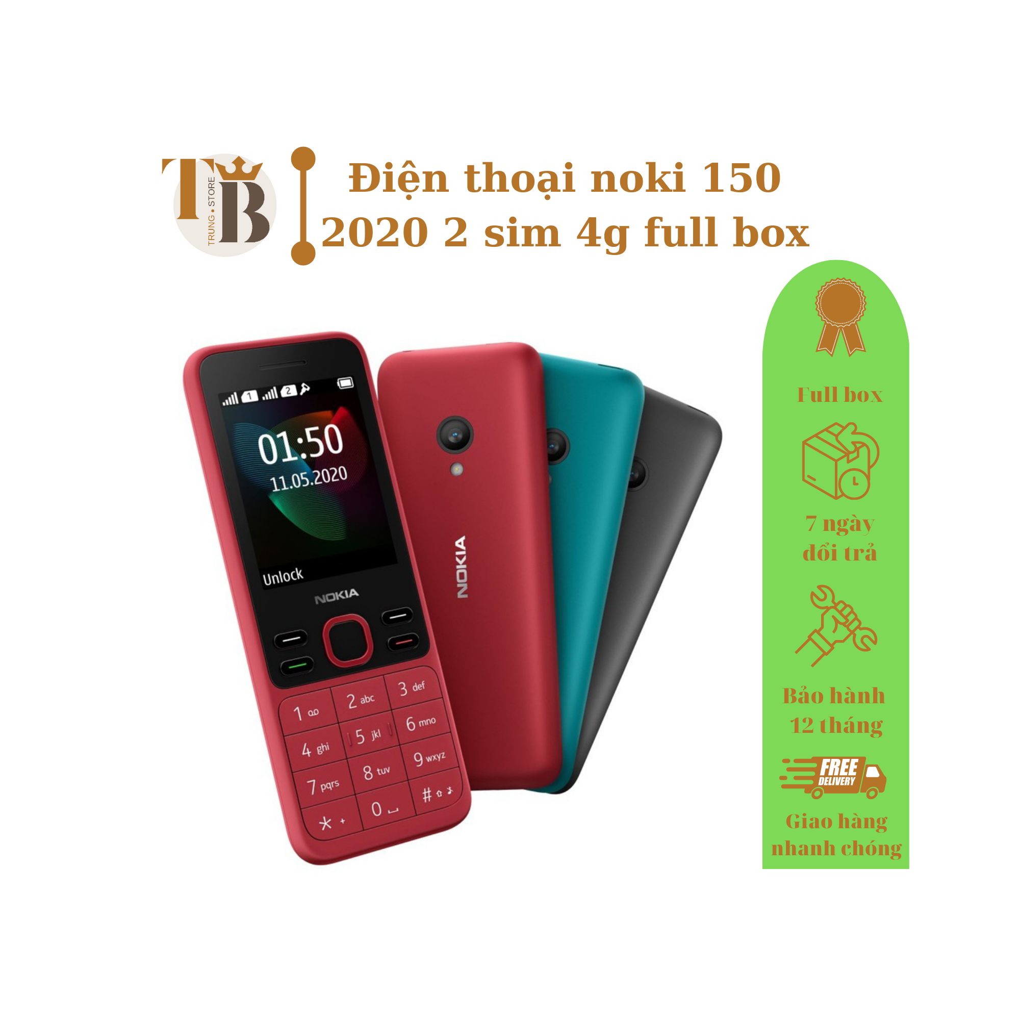Điện thoại nokia 150 dual sim , new fullbox , pin trâu, nghe gọi loa lớn