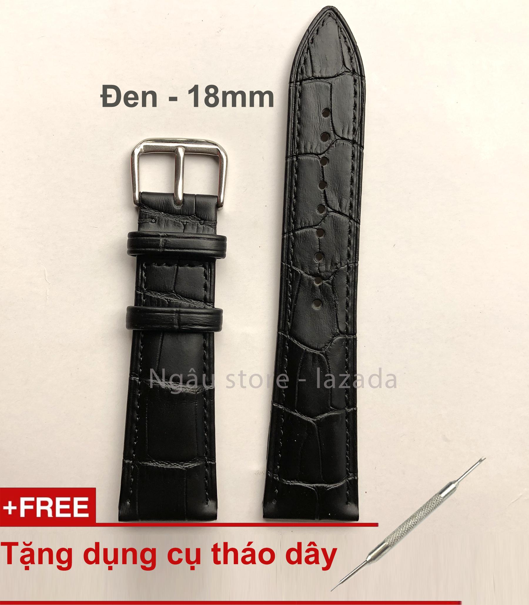Dây đồng hồ da bò vân cá sấu nam nữ cao cấp - Genuine leather (18mm) + tặng dụng cụ thay dây