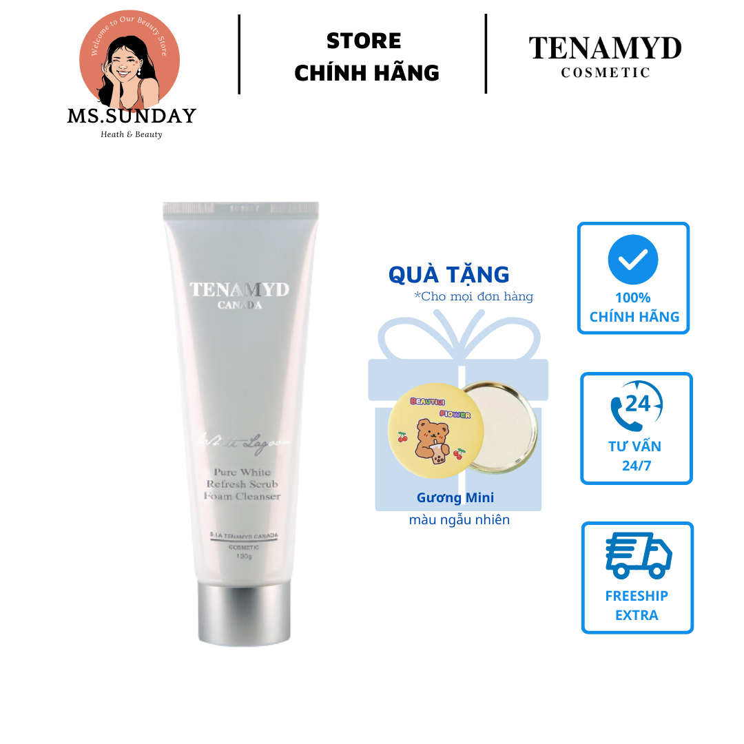 Sữa rửa mặt có hạt sáng mịn da- white lagoon tenamyd- pure white refresh scrub foam cleanser