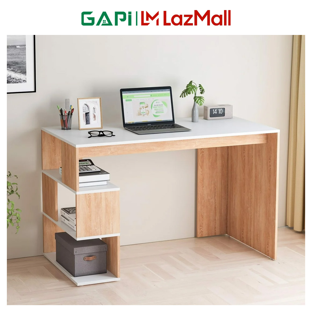 Bàn làm việc, bàn học GAPI kèm kệ sách mặt gỗ chống nước thiết kế hiện đại decor góc làm việc - GP226