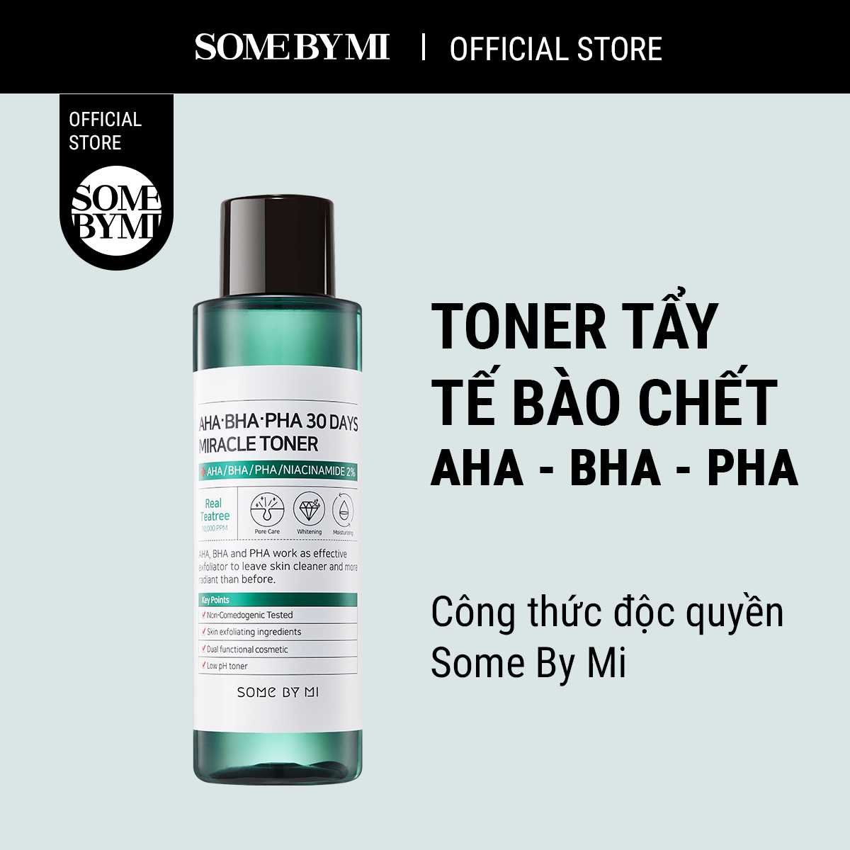 Nước hoa hồng tràm trà Some By Mi AHA - BHA - PHA 30 Days Miracle Toner 150ml kháng viêm 2% Niacinamide cho da dầu mụn