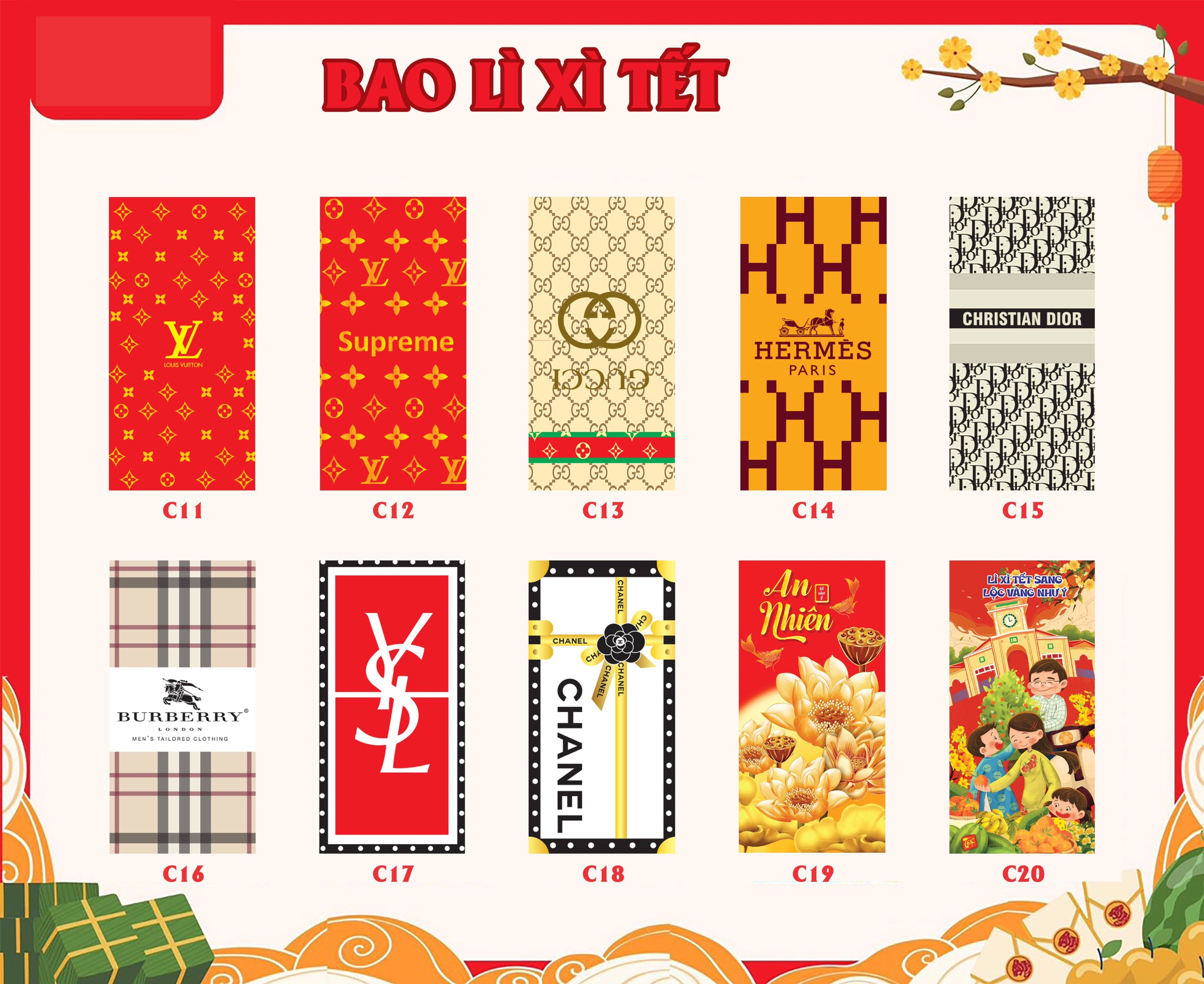 Combo 300 bao lì xì truyền thống tết Quý Mão 2024 (kèm túi nilong)