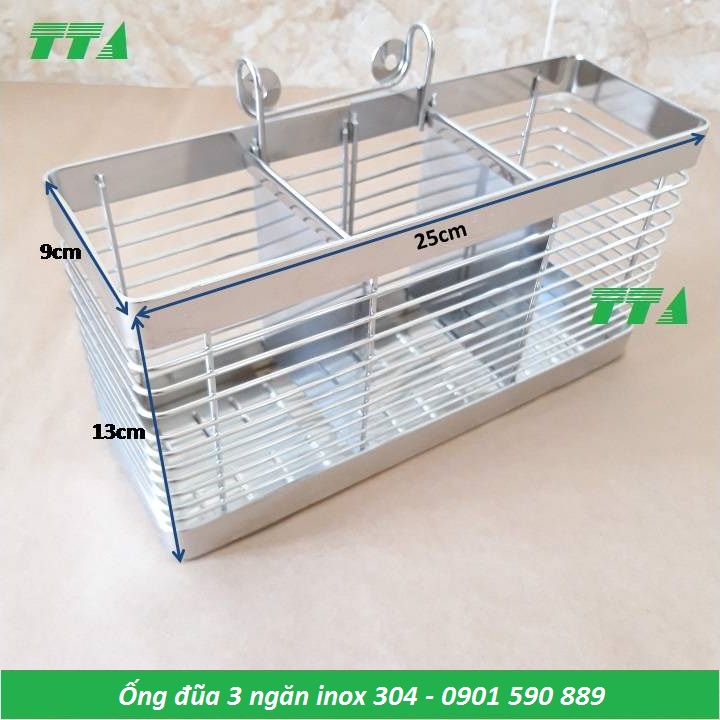 Ống đựng đũa muổng 3 ngăn bằng inox sus 304