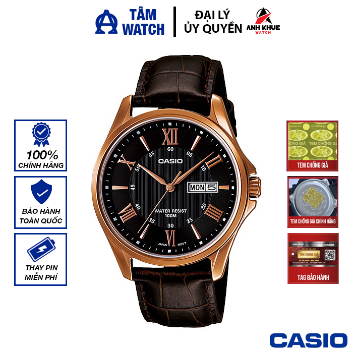 Đồng hồ nam dây da casio standard chính hãng anh khuê mtp-1384l-1avdf