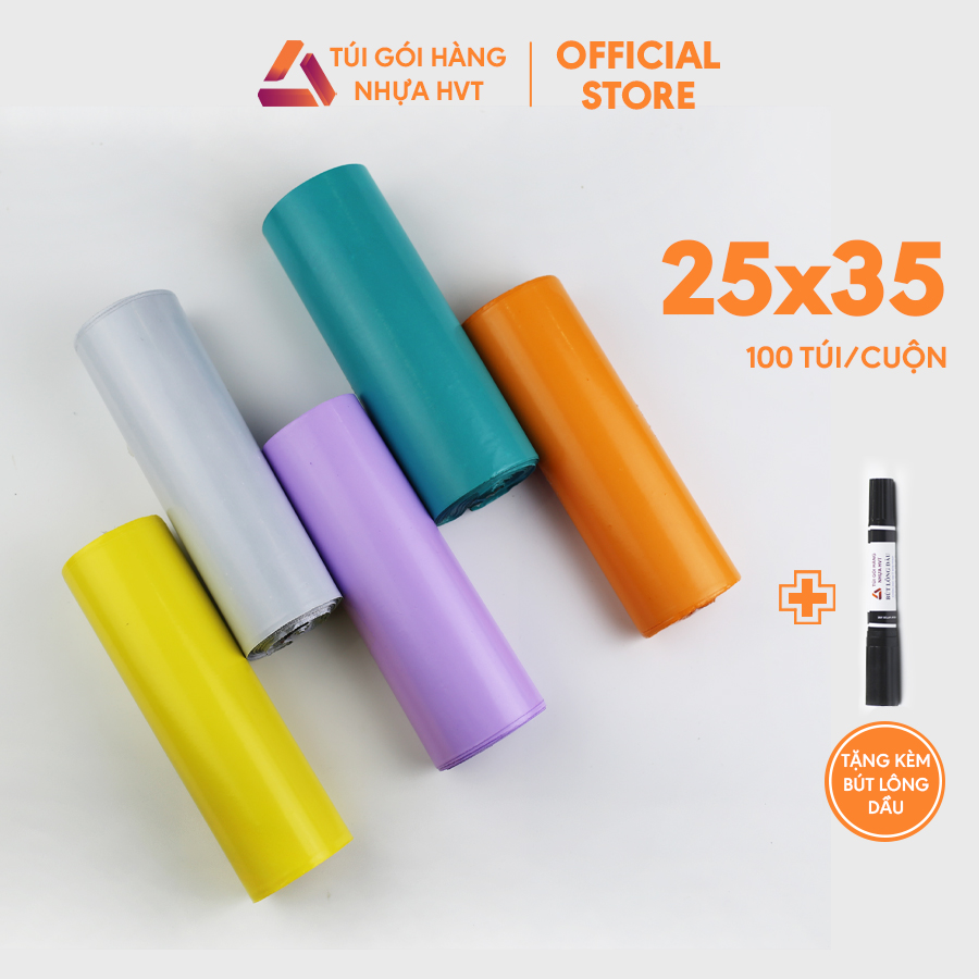 Túi gói hàng niêm phong nhựa HVT đủ màu size 25x35