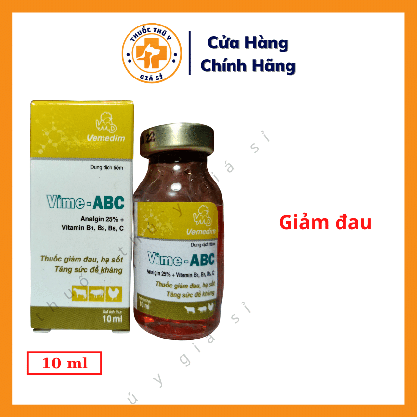 "Hoàn tiền đến 10%" Vemedim Vime ABC 10ml - Thuốc Giảm Đau, Hạ Sốt, Tăng Sức Đề Kháng Cho Gia Súc, Gia Cầm - Thú Y Giá Sỉ