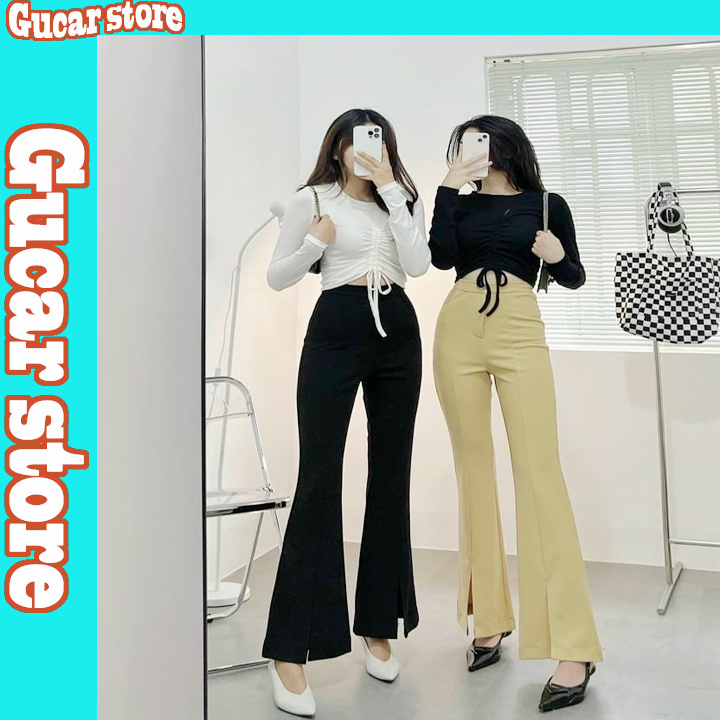 Quần ông loe xẻ trước cạp cao dáng xinh - quần ống loe xẻ trước - quần tây ống loe xẻ chất vải tuyết mưa mềm mịn chuẩn form-gucar store độc đẹp vải dày mịn thoáng mát thiết kế thời trang kiểu dáng năng động