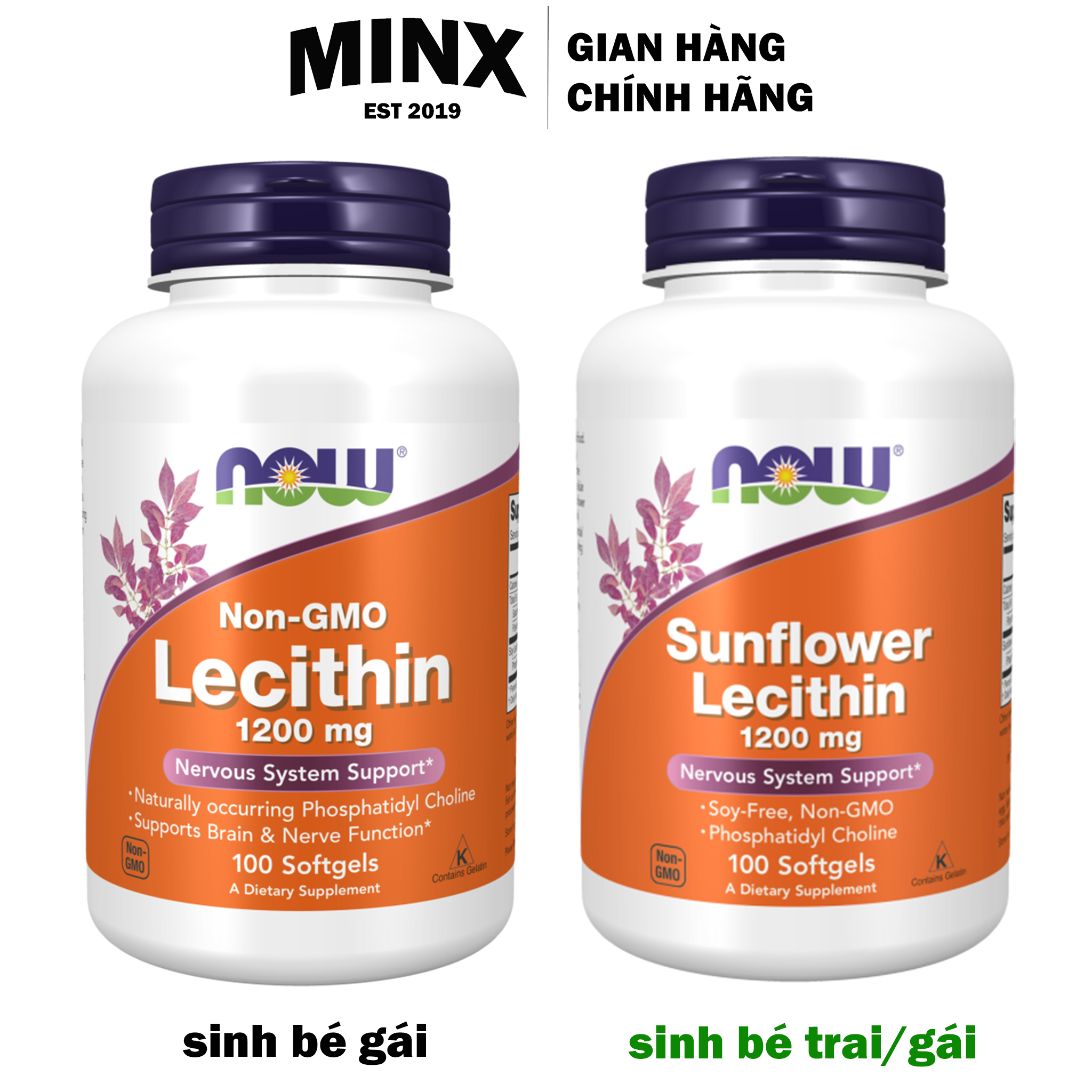 Viên uống chống tắc tia sữa - now sunflower lecithin / lecithin 1200mg 100 viên và 200 viên - hỗ trợ ngừa tắt tia sữa cho mẹ - minx store