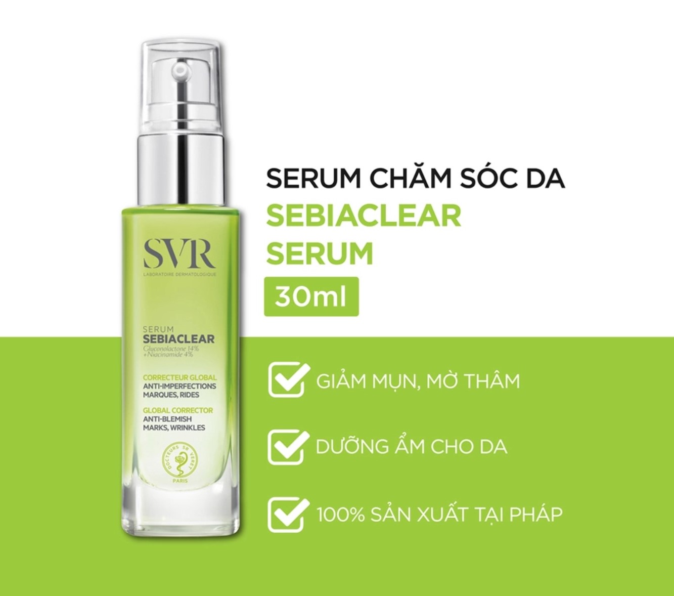 Tinh chất giảm mụn 4% niacinamide và 14% pha svr sebiaclear serum 30ml