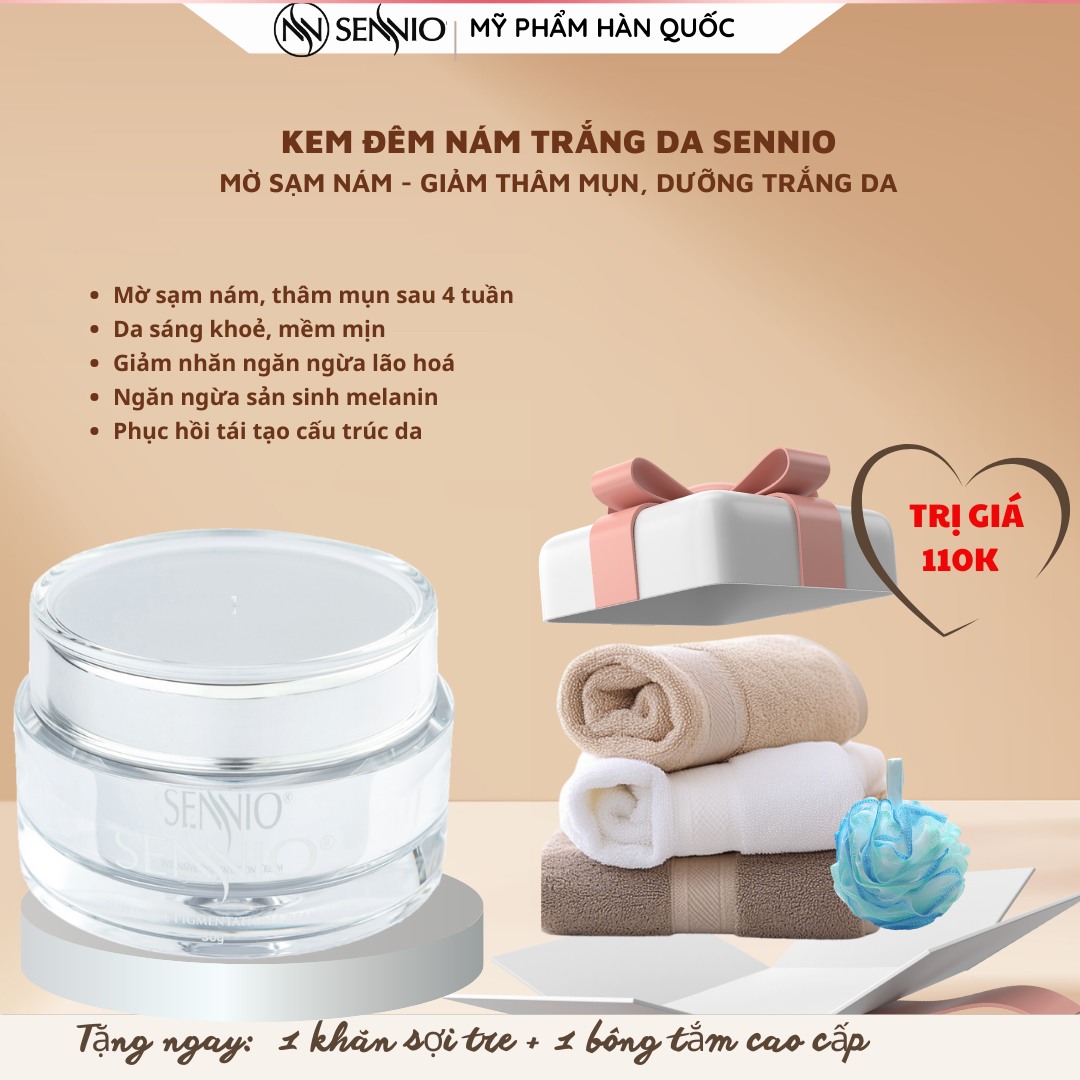Kem đêm dưỡng trắng da mờ thâm mụn - sạm nám, chống lão hoá Sennio 30ml Intensive Pigmentation Cream