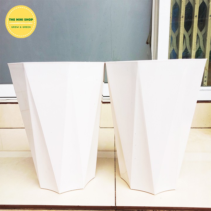 Chậu nhựa trồng hoa kiểng - chậu nhựa 8 cạnh trắng 25x32cm, thiết kế đẹp, sang trọng, chất liệu nhựa bền