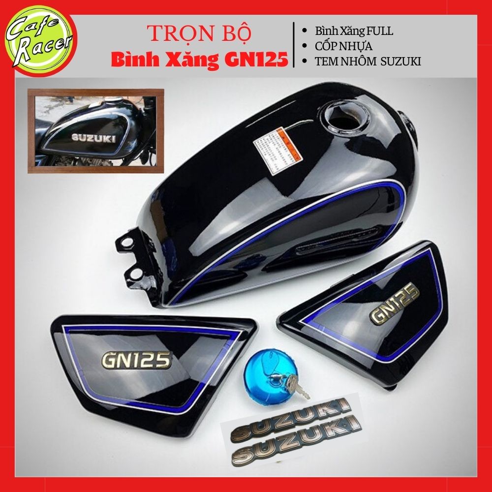 Trọn bộ GN125 bao gồm Bình xăng độ kèm đôi tem suzuki và đôi cốp hông bằng nhựa