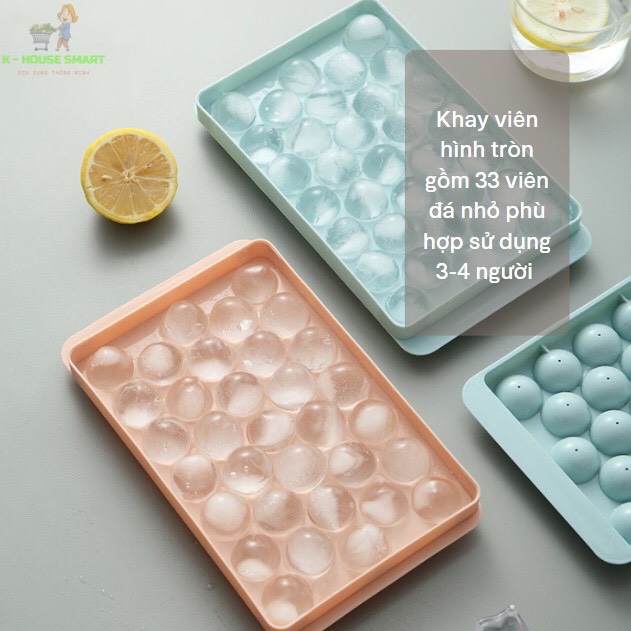 Khay Đựng Đá Có Nắp, Khuôn Đá Viên Tròn Có Thể Làm Kem Đá Hoa Quả, Trà Hoa Quả, Thạch Hoa Quả