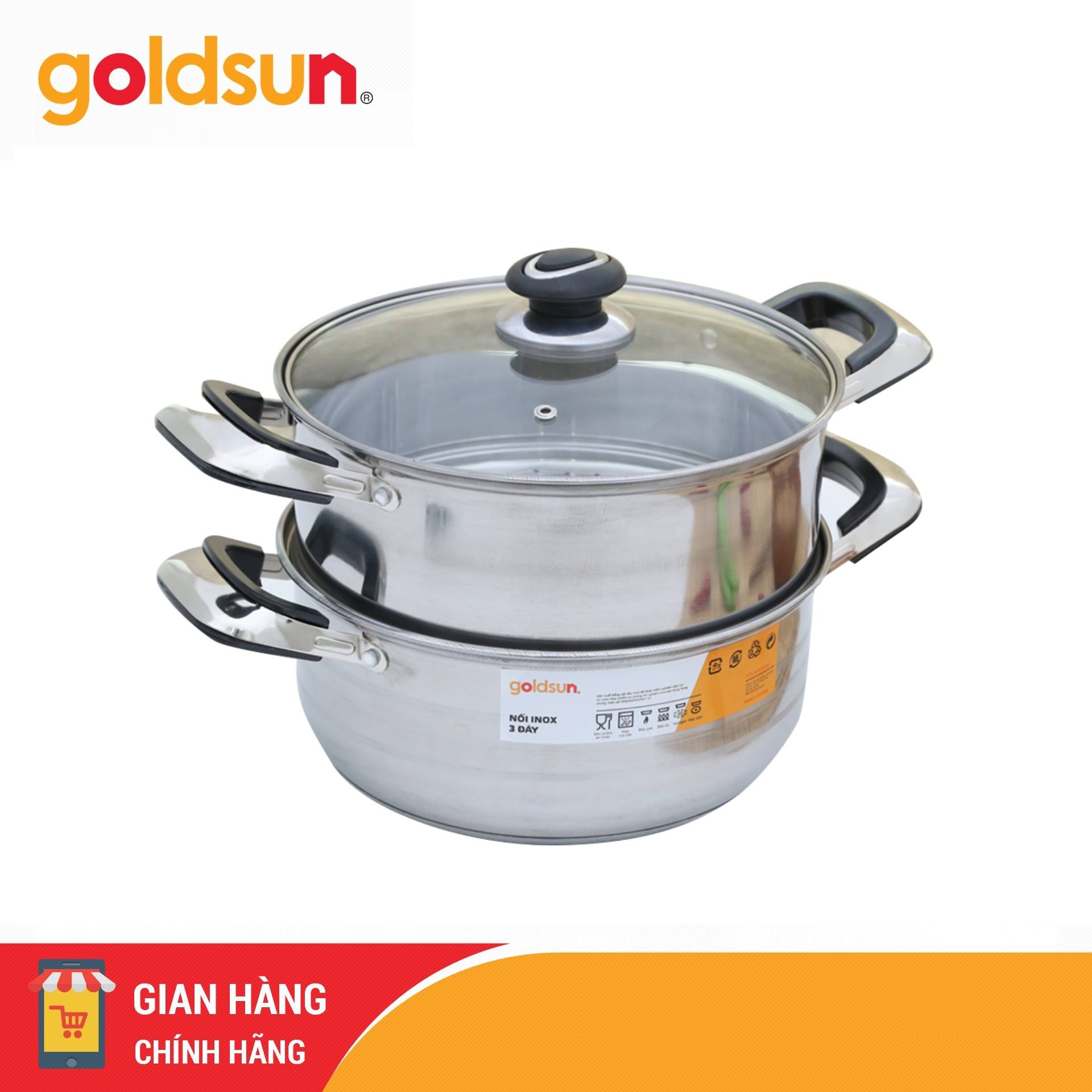 Bộ nồi inox xửng hấp vung kính Goldsun GE05-2303