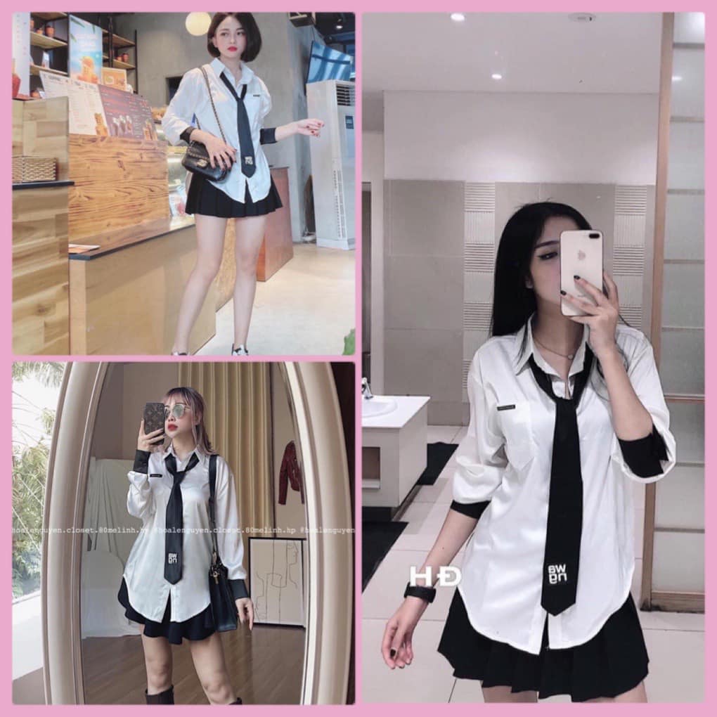 Áo sơ mi trắng kèm cà vạt, áo sơ mi nữ dài tay, áo sơ mi đi học, áo sơ mi unisex, áo sơ mi form rộng, áo sơ mi dáng dài, áo sơ mi uni, áo sơ mi tay bồng, sơ mi trắng, sơ mi dài tay, sơ mi nữ, CLOWE
