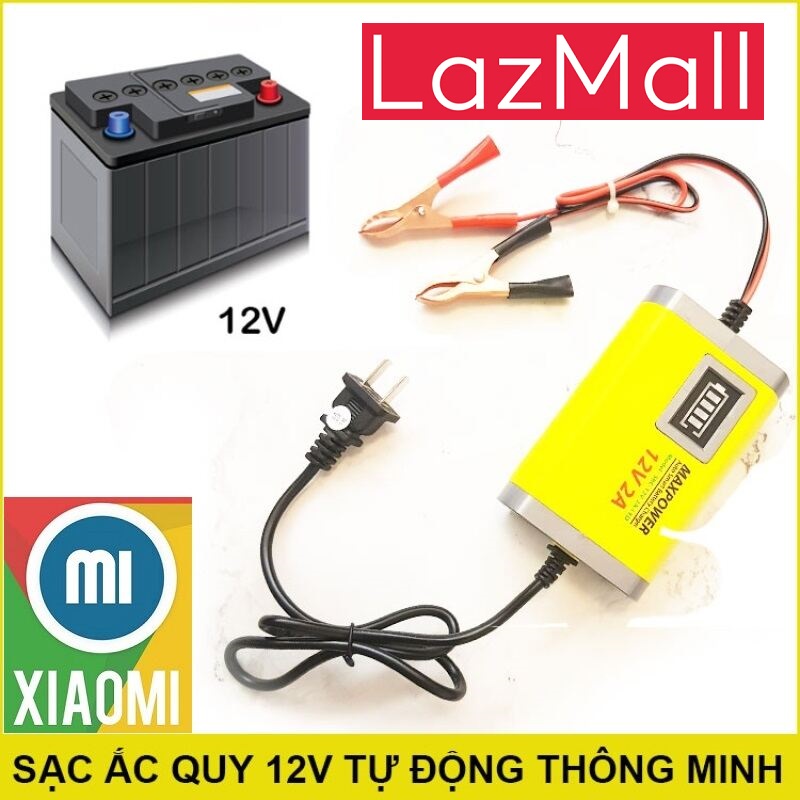 LazMall Chính Hãng Xiaomi Cao Cấp Bộ Sạc Bình Acquy 12v 3A Thông Minh Tự Động Ngắt Khi Đầy Sạc Bình Ắc Quy 12v Sạc Bình Ắc Quy Tự Động Cho Xe Máy (12V 2A) An Toàn Khi Sử Dụng, Tiện Lợi Với 2 Cực Gắn Sẵn 2 Kẹp (+) Màu Đỏ, (-) Màu Đen Dễ Dàng Kẹp Khi Sạc