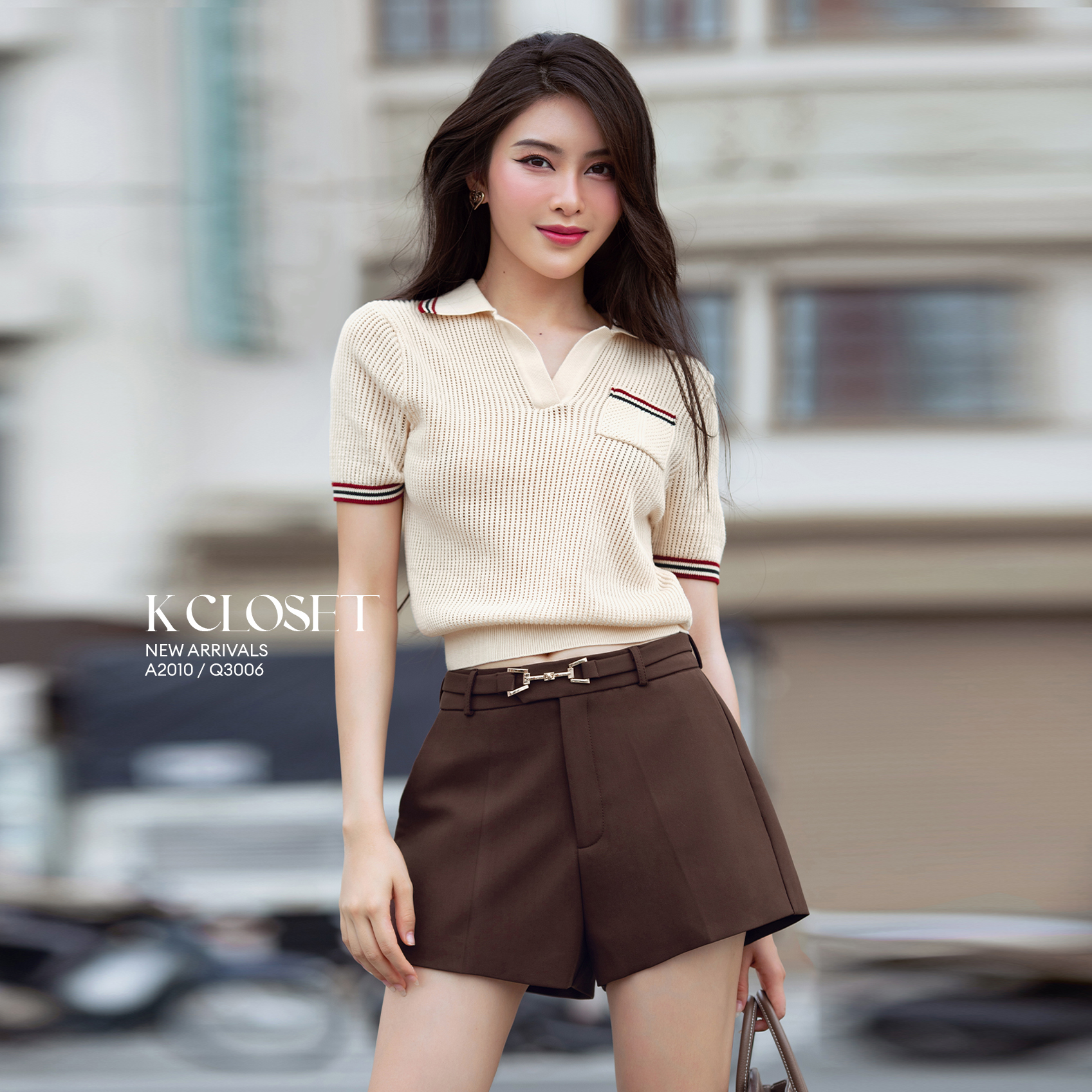 Quần short đai lưng khoá, thời trang thiết kế K Closet Q3006