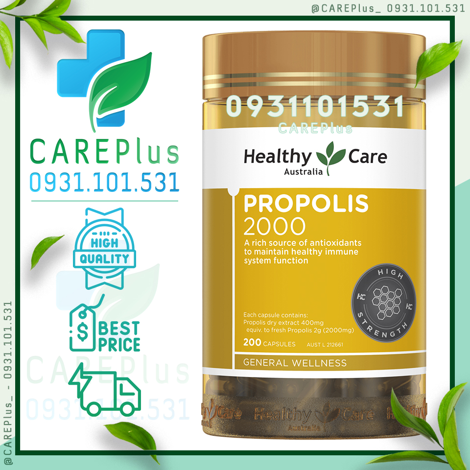 200 viên - keo ong healthy care propolis 2000mg 200 capsules