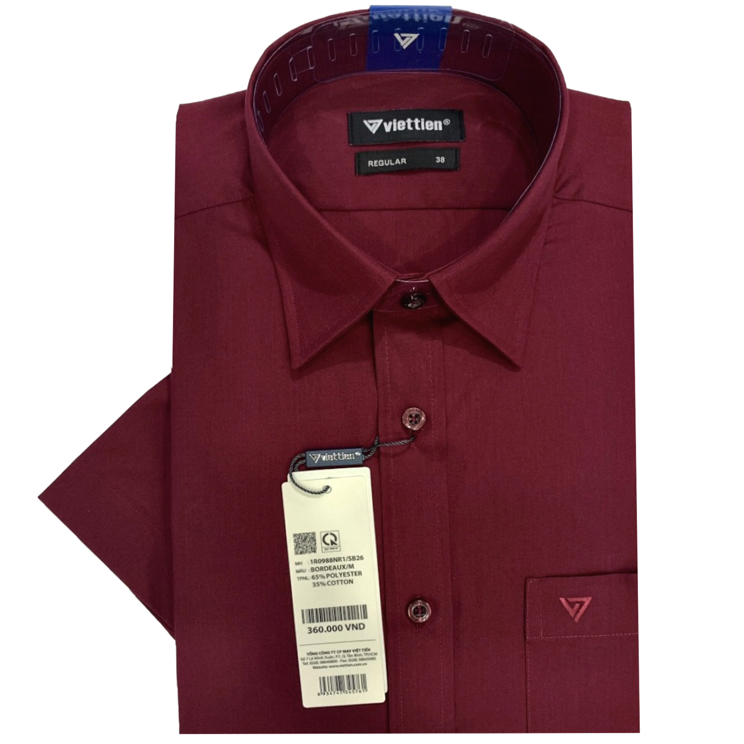 Áo sơ mi ngắn tay việt tiến màu đỏ đô