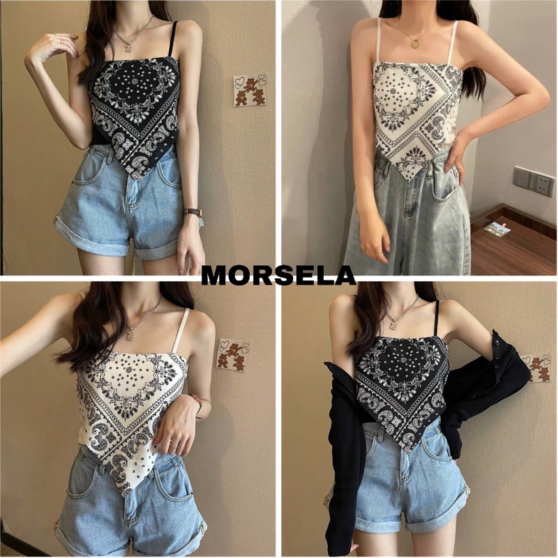 Áo yếm thổ cẩm 2 dây hai lớp - Áo croptop nữ yếm kiểu - Khăn bandana - Morsela