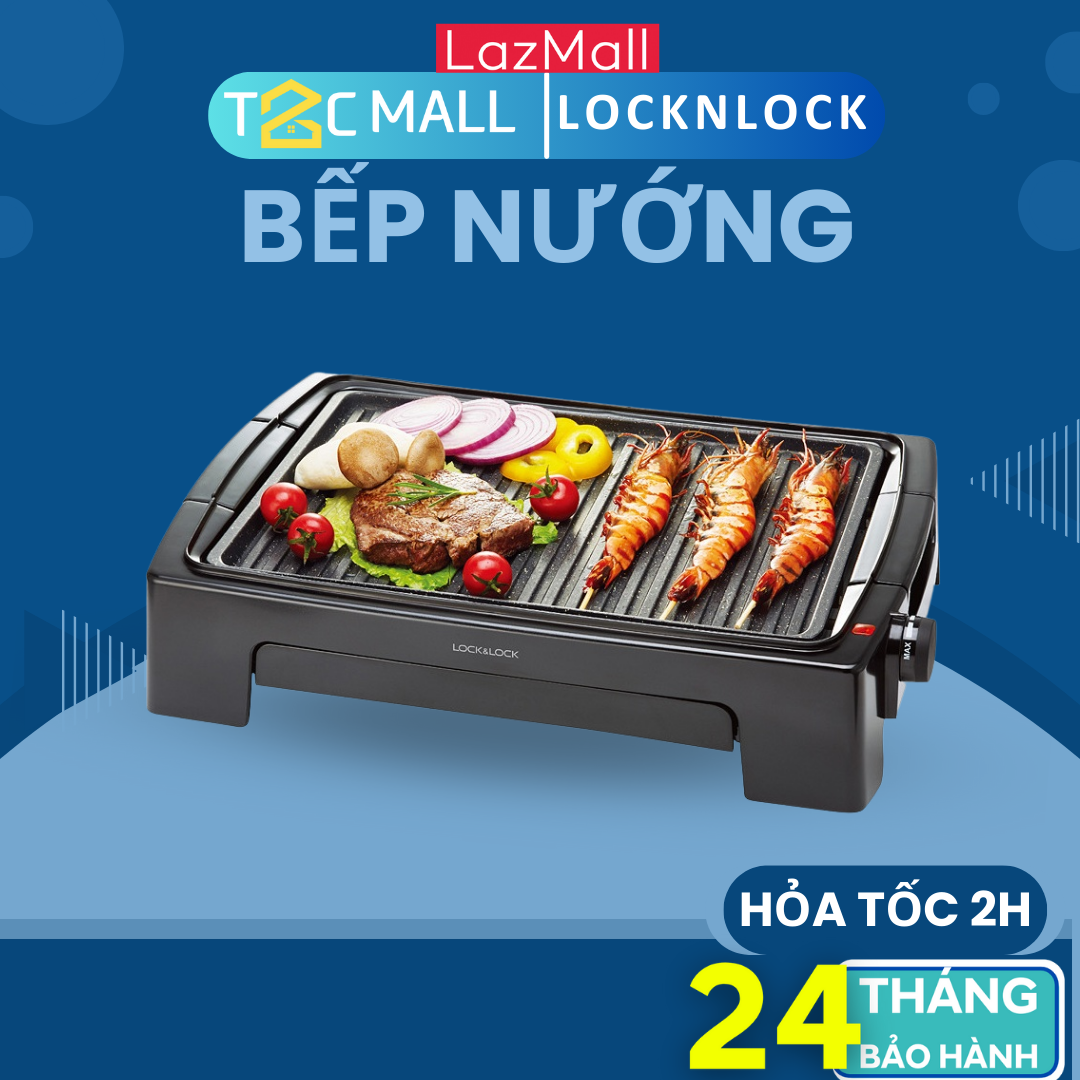 Bếp nướng điện locknlock mặt đá chống dính kèm 5 mức nhiệt 1300w lock&lock ejg221 t2cmall