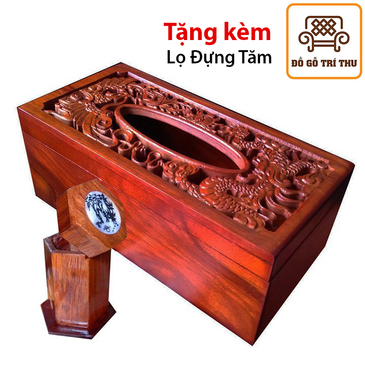 Hộp gỗ đựng khăn giấy ăn hình chữ nhật tặng kèm lọ đựng tăm