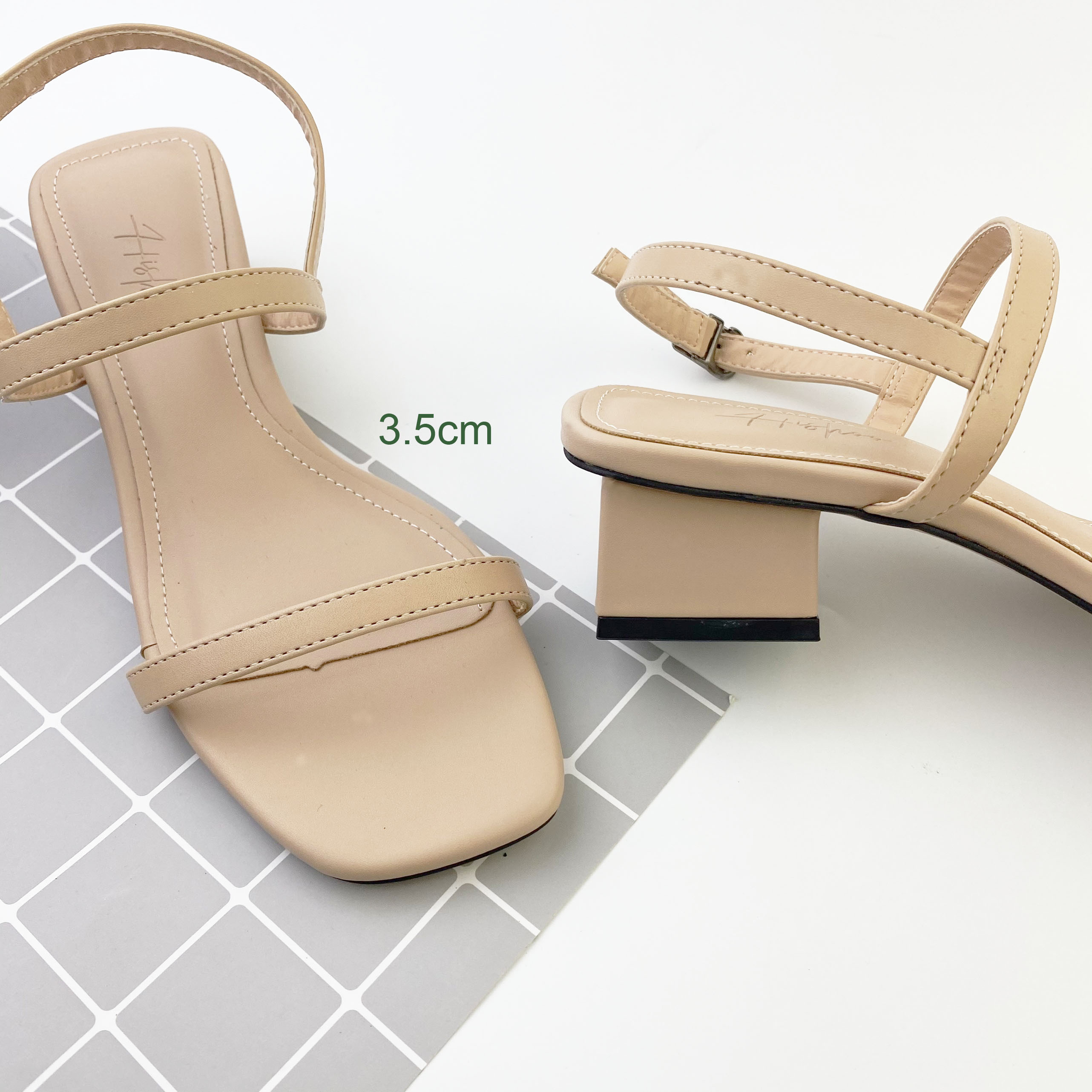 Sandal cao gót nữ 3 phân quai mảnh gót vuông mũi vuông , dép sandal thấp dây 3cm cao cấp thời trang S052