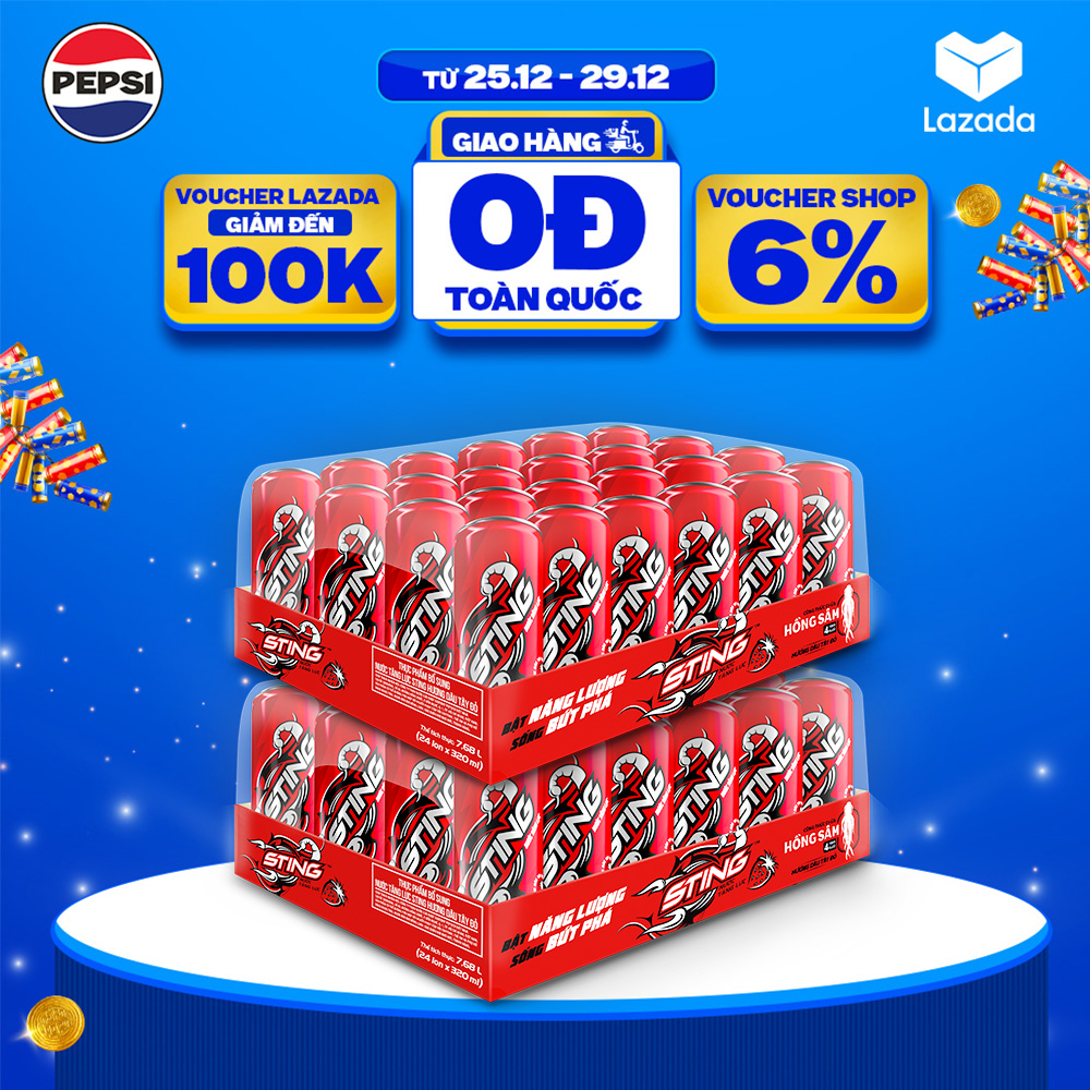  Combo 2 Thùng 24 Lon Nước Tăng Lực Sting Dâu  320ml lon  