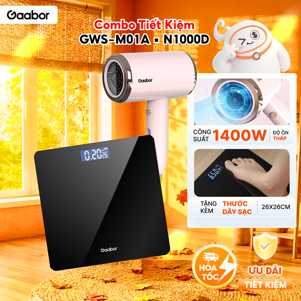 Combo 256 Cân điện tử sức khỏe GWS-M01A và máy sấy tóc ánh sáng xanh HD-N1000D - Bảo hành 1 đổi 1